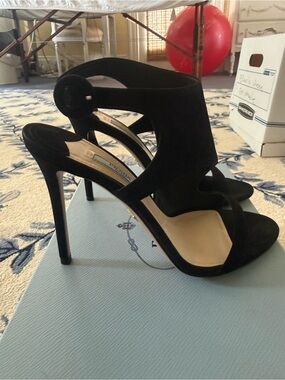NIB Prada Black Suede Cutout Ankle-Strap High Heels